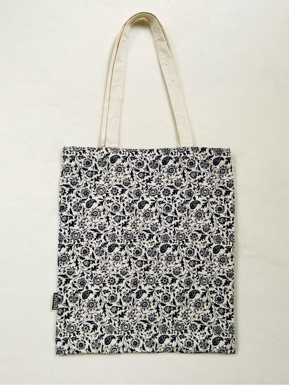 Fat Face Floral Canvas Tote Bag Navy Natural Cotton Shopper Book Bag